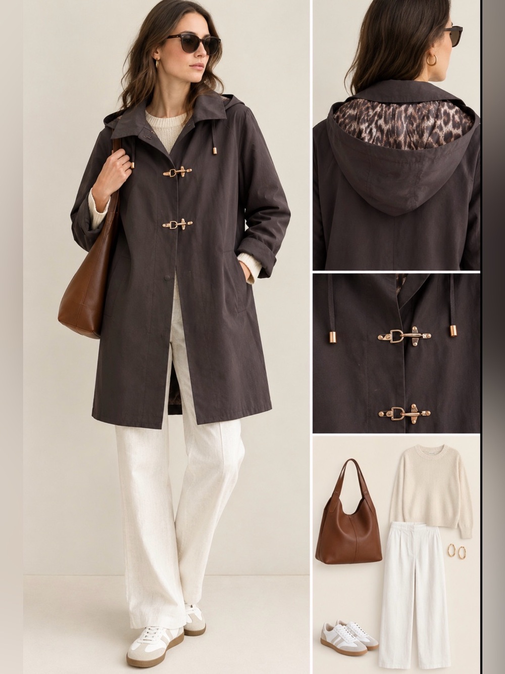Hilary Radley Raincoat S Trench Coat Leopard Lining Toggle Mob Wife Indie Y2K